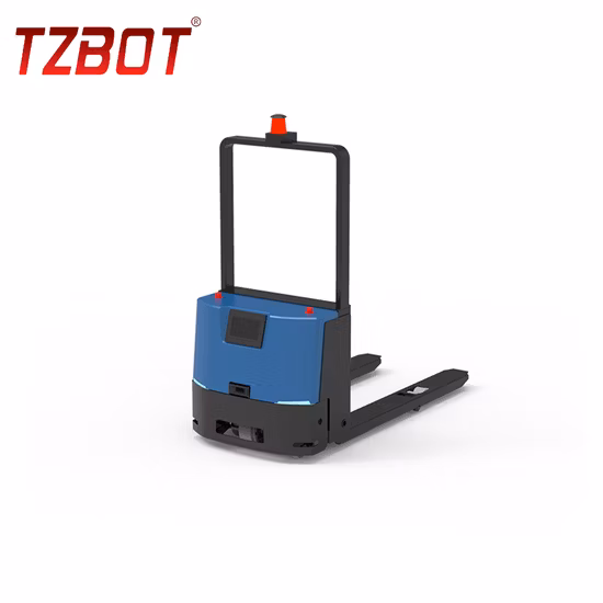 Tzbot Laser Guide Forklift Agv, состоящий из кузова транспортного средства с лазерным навигационным датчиком и датчиком предотвращения препятствий (TZAFK).
